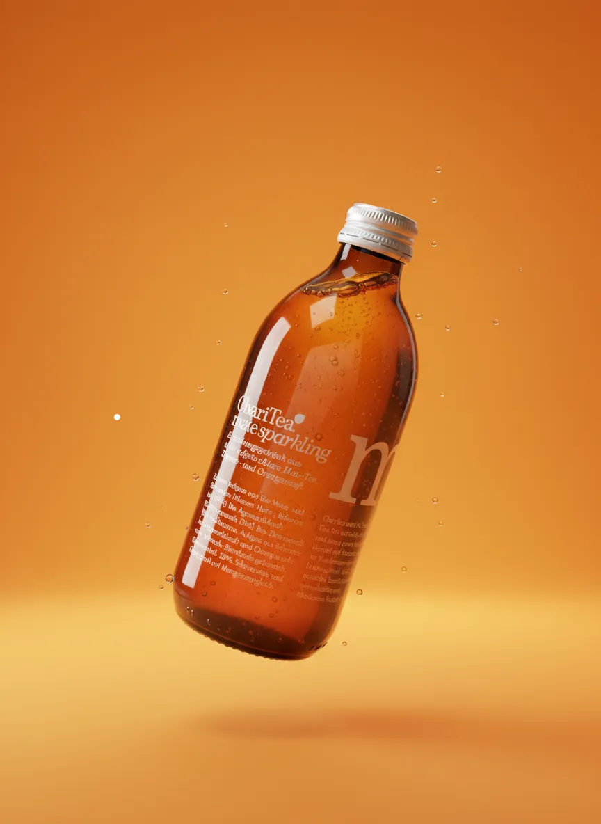 A lemonade bottle product snapshot and a professional shot for marketing. (Nachher)